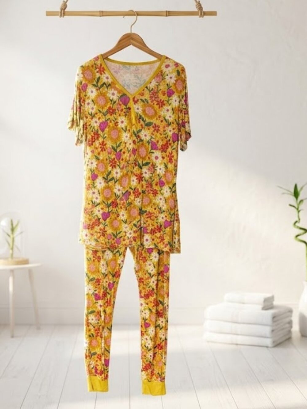 Little Sleepies Bamboo Pajama Set - Flower Power Yellow Floral L